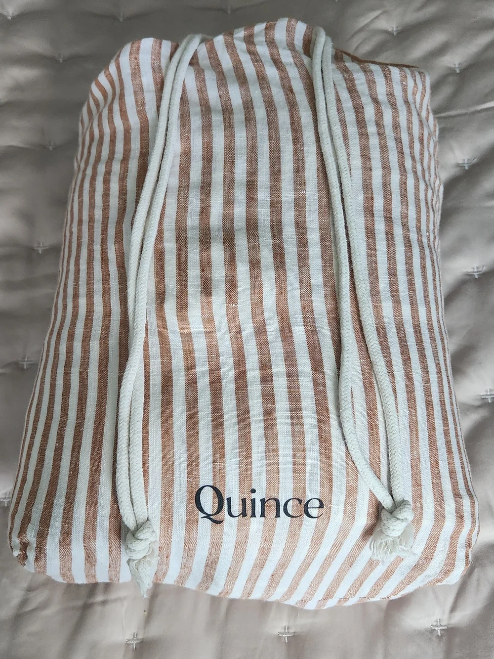Quince European Linen Duvet Cover Set-Striped Terracotta/White (King/Cal Sized)